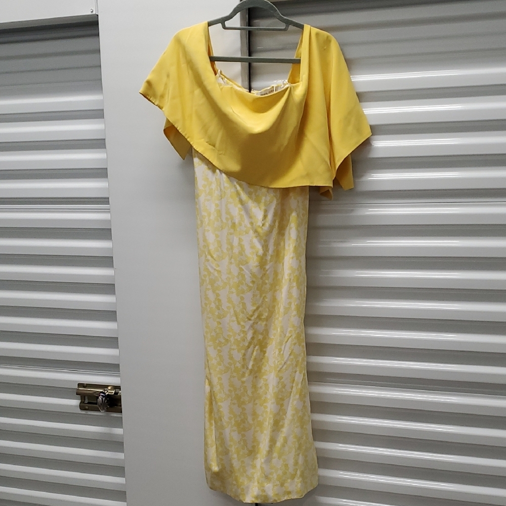 Prabal Gurung Yellow and White Asymmetrical Sheath Dress